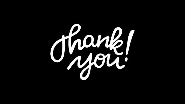 Animated calligraphy phrase Thank You on transparent background. Moving hand drawn script with thanking message. Motion graphic of overlaying lettering text for saying thanks. 2d footage alpha channel
