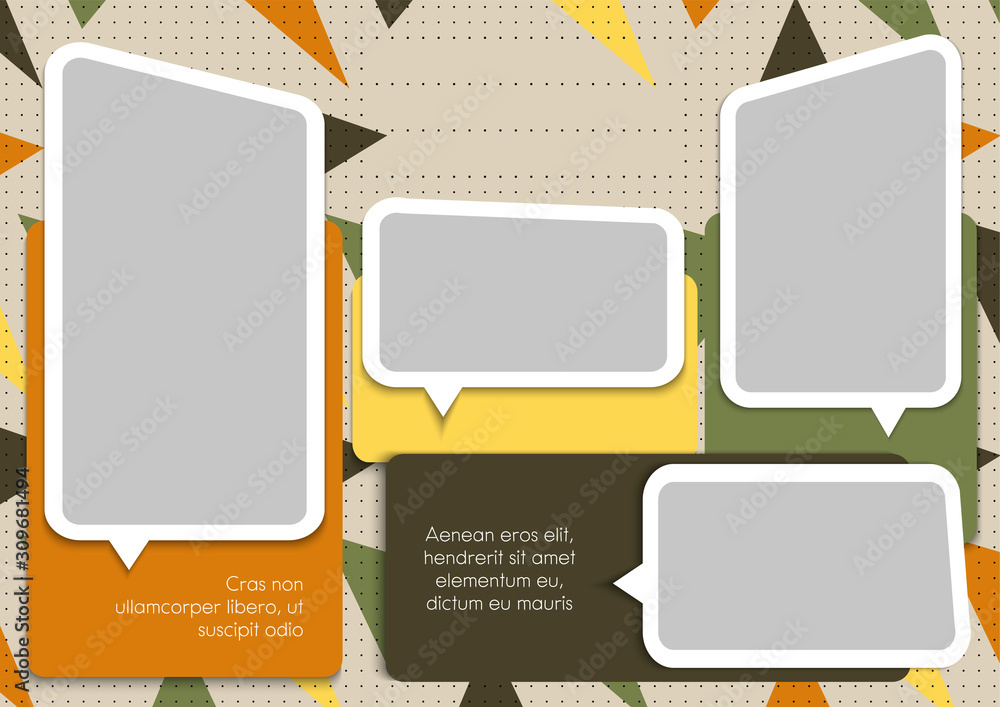 Wall mural template for photo collage or infographic in modern style. frames for clipping masks are in the vect