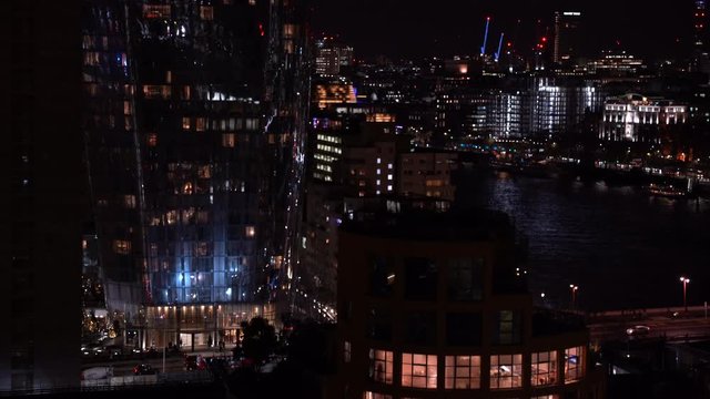 Thames river London night panorama