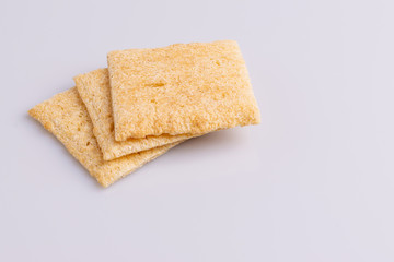 Diet rice crackers isolated on white background, soft light,  copy space