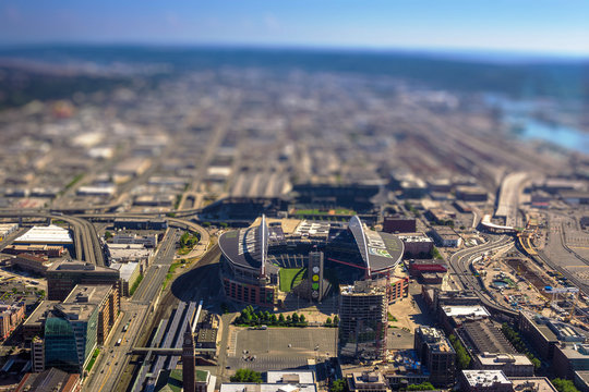 Tilt Shift Effect On A Sport Stadium In Seattle, Washington, USA