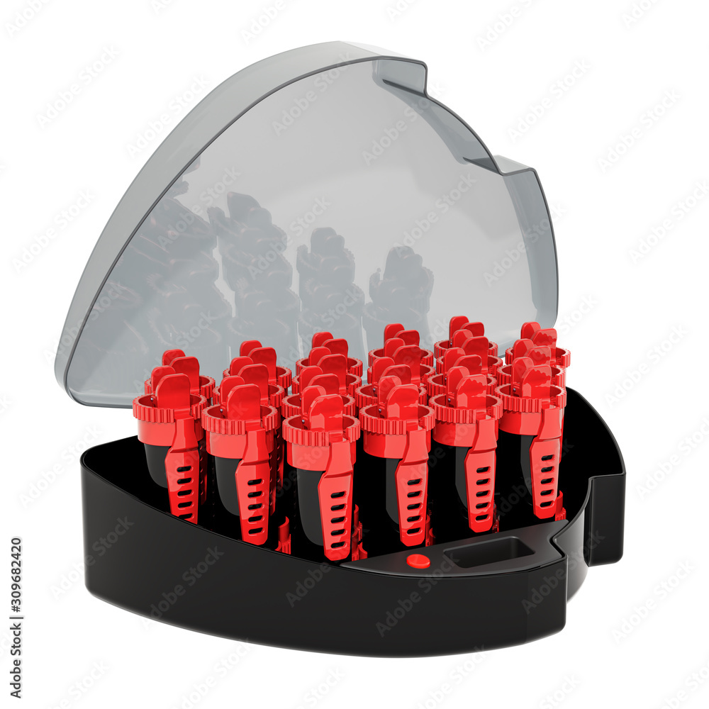 Poster compact multi-size hot rollers, 3d rendering