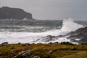 Rough atlantic ocean one day after storm Atiyah passed by on Dezember 08 2019.