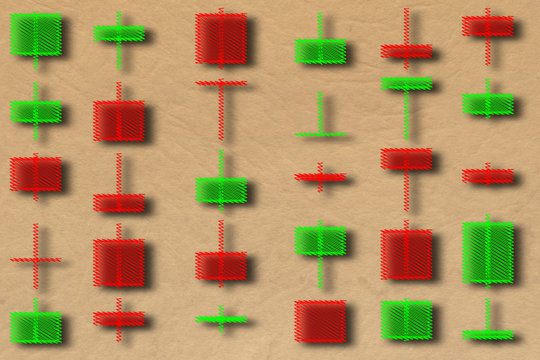 An abstract Japanese candlestick pattern background image.