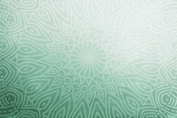 Soft, icy pastel green textured watercolor background with white hand drawn mandala