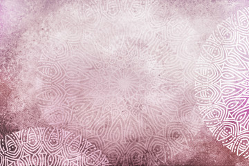 Warm earthy, light pastel rose pink textured watercolor background with hand drawn mandalas