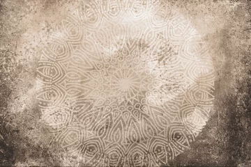Fototapete Mandala Hellbeige, brauner, erdiger strukturierter Aquarellhintergrund mit handgezeichnetem Mandala