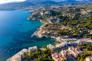 Aerial view over Costa de la Calma and Santa Ponca with hotels and beaches, Costa de la Calma,...