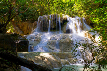 Naklejka premium Erawan Waterfall in rain forest and natural