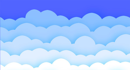 Fun Paper Cut Sky with Clouds. Cartoon Craft Elements