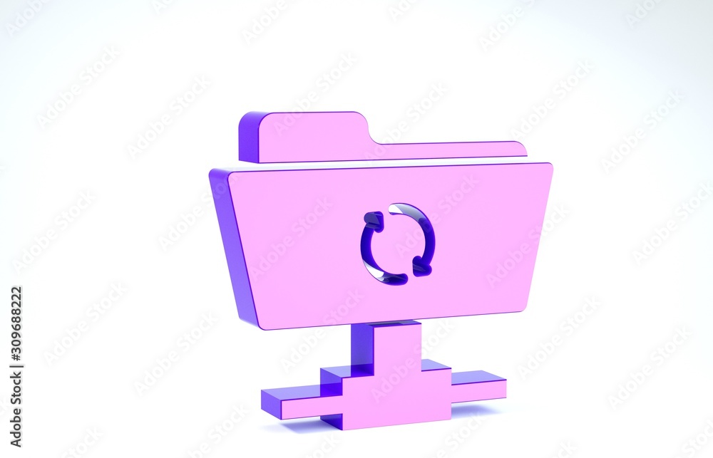 Poster purple ftp sync refresh icon isolated on white background. software update, transfer protocol, route