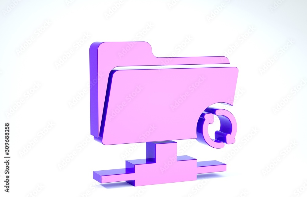 Poster purple ftp sync refresh icon isolated on white background. software update, transfer protocol, route