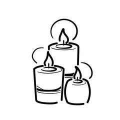 Line three candles spa for web social media design. Holiday celebration relaxation cartoon concept. Health care Aromatic vector pictogram on isolated white. Fire Meditation logo icon decoration