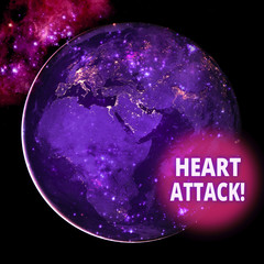 Text sign showing Heart Attack. Business photo text sudden occurrence of coronary thrombosis resulting in death Elements of this image furnished by NASA