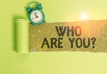 Conceptual hand writing showing Who Are You Question. Concept meaning asking about someone identity...