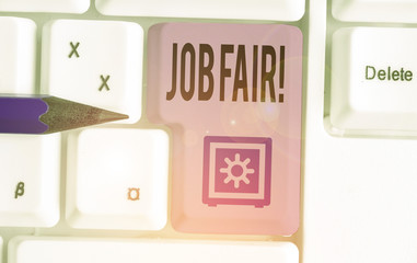 Word writing text Job Fair. Business photo showcasing event in which employers recruiters give information to employees