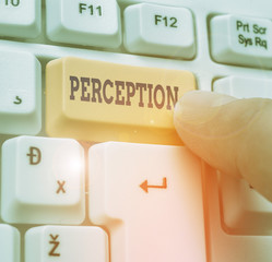 Conceptual hand writing showing Perception. Concept meaning individuals organize and interpret...
