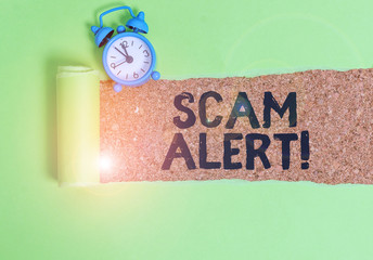 Conceptual hand writing showing Scam Alert. Concept meaning fraudulently obtain money from victim...