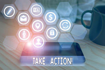 Word writing text Take Action. Business photo showcasing do something official or concerted to...