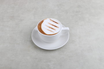 Coffee Cup and latte art foam - Coffee in a white cup isolated on a white background - Cappuccino Latte Espresso Macchiato  