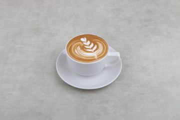 Coffee Cup and latte art foam - Coffee in a white cup isolated on a white background - Cappuccino Latte Espresso Macchiato 