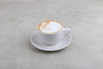 Coffee Cup and latte art foam - Coffee in a white cup isolated on a white background - Cappuccino Latte Espresso Macchiato  
