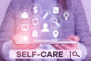 Word writing text Self Care. Business photo showcasing practice of taking action to preserve or improve ones own health