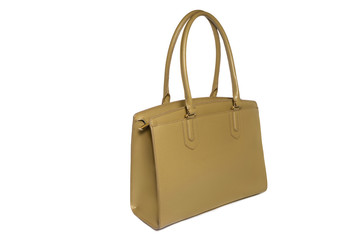 beige female bag on white background