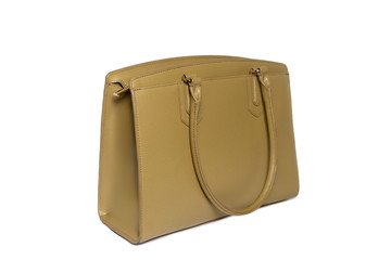 beige female bag on white background