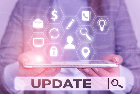 Word writing text Update. Business photo showcasing make something more modern or up to date like software program