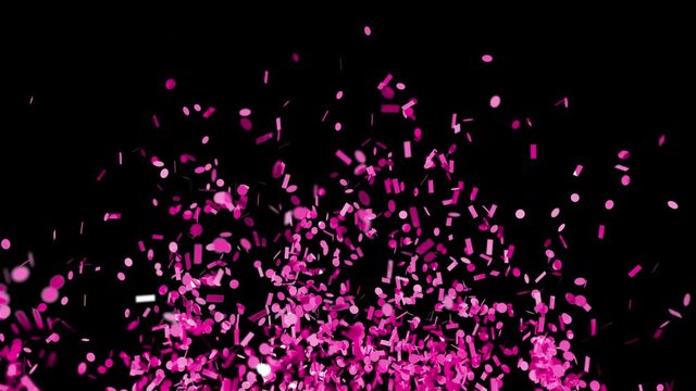 Nice abstract confetti explosion 3d render animation with alpha channel. Surprise happy paper foil confetti falling. 4K.