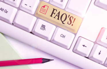 Conceptual hand writing showing Faq S. Concept meaning list of questions and answers relating to...