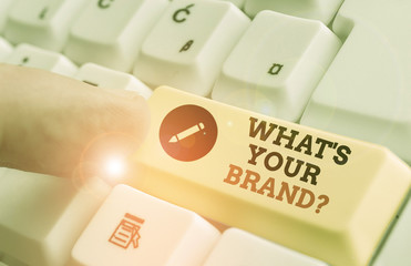 Handwriting text What S Your Brand Question. Conceptual photo asking about product logo does or...