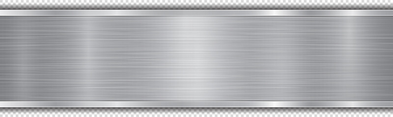 Obraz premium Polished plate in silver colors with metal texture, glares and shiny edges. With shadow on transparent background