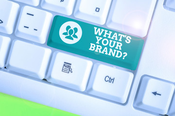 Word writing text What S Your Brand Question. Business photo showcasing asking about product logo...