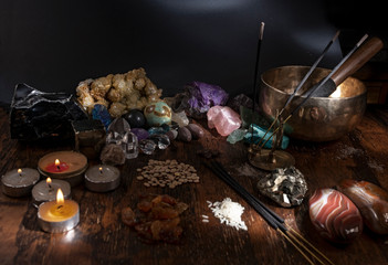 Amulets and crystals for ritual of abundance