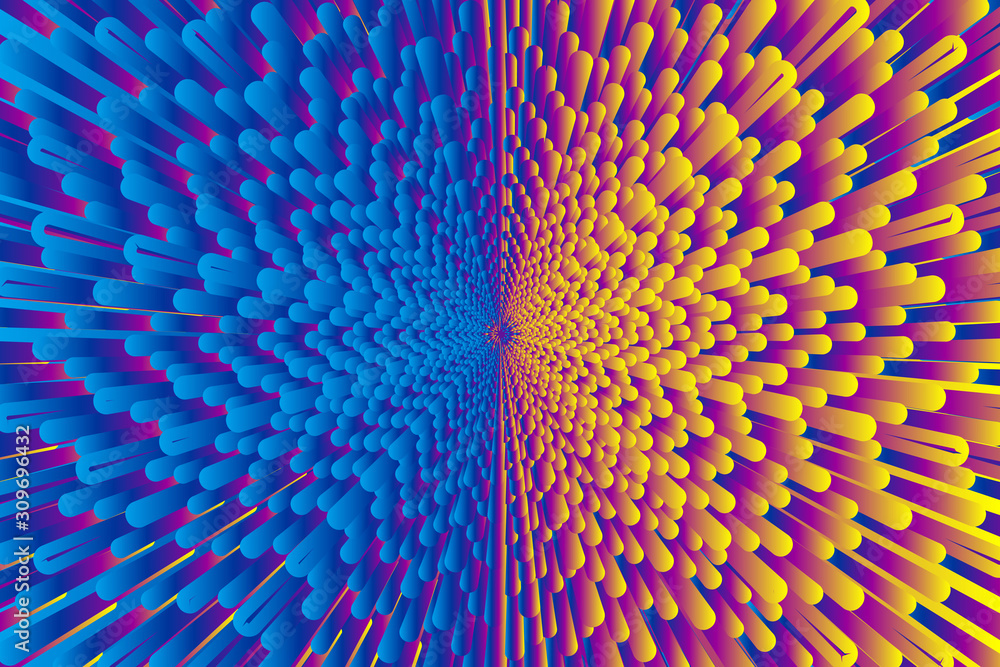 Poster glowing background image composed of color radial shapes