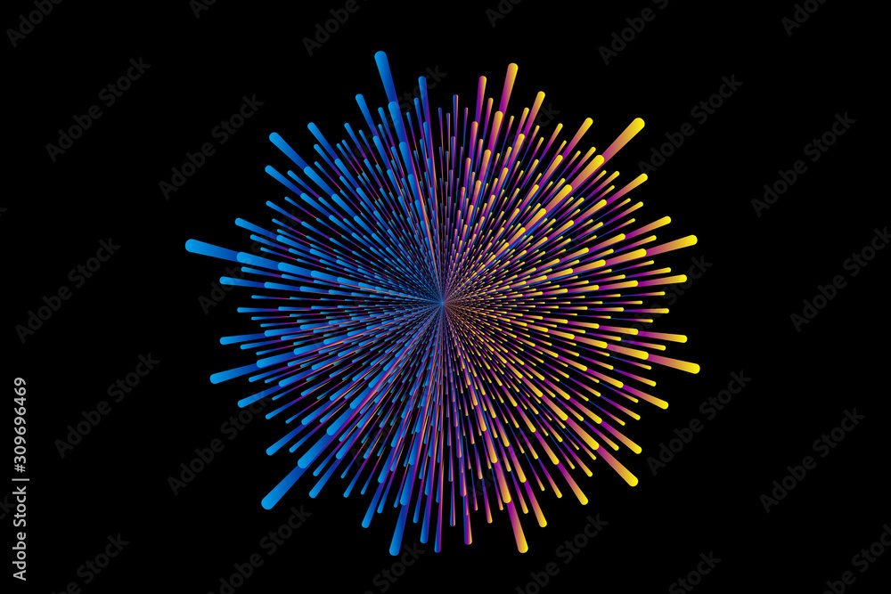 Poster glowing background image composed of color radial shapes