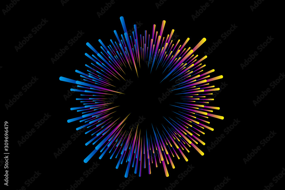 Poster glowing background image composed of color radial shapes
