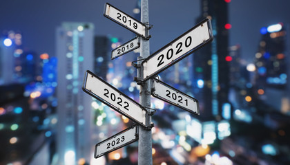 New year concepts on directional road sign