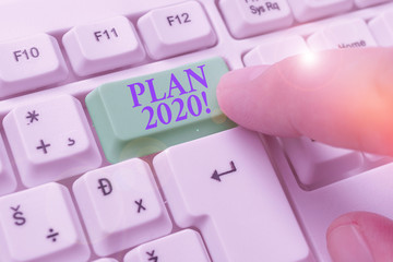 Text sign showing Plan 2020. Business photo showcasing detailed proposal doing achieving something...