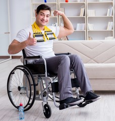 Disabled man recovering from injury at home