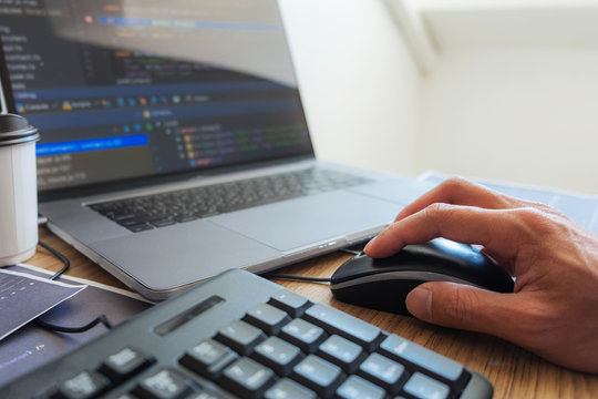 Programmers working in programming Programmer, developer and coding technology Website design, cybersecurity in the cyberspace society