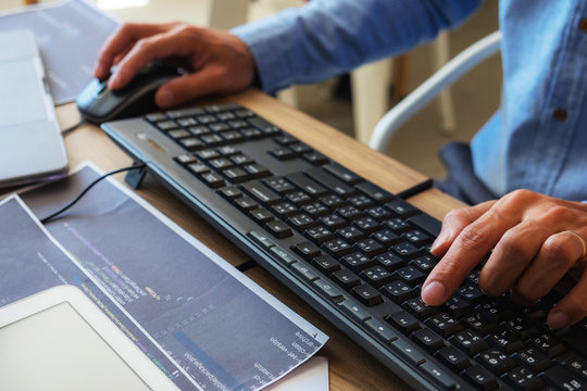 Programmers working in programming Programmer, developer and coding technology Website design, cybersecurity in the cyberspace society