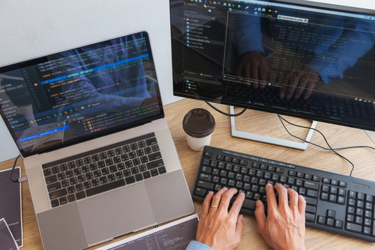Programmers working in programming Programmer, developer and coding technology Website design, cybersecurity in the cyberspace society