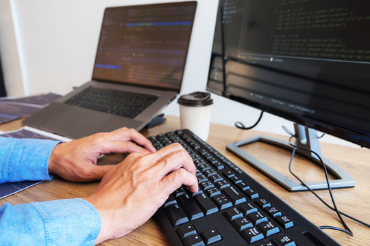 Programmers working in programming Programmer, developer and coding technology Website design, cybersecurity in the cyberspace society