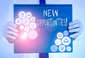 Conceptual hand writing showing New Opportunities. Concept meaning exchange views condition...