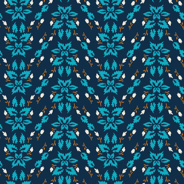 Classic Blue Bold Vector Summer Bloom Floral Motif Seamless Pattern. Hand Painted Bird Of Paradise Flower Background. Bright Cut Out Collage Style Textile. Exotic Tropical All Over Print Eps 10 Tile.