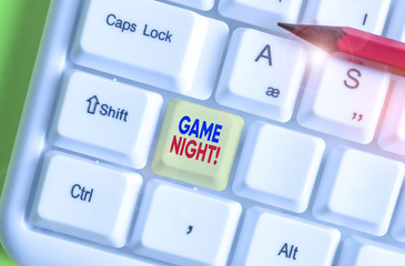 Writing note showing Game Night. Business concept for usually its called on adult play dates like...