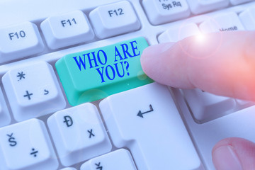 Text sign showing Who Are You Question. Business photo showcasing asking about its identity or...